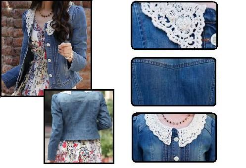 Jaqueta Jeans Rendas Colarinho