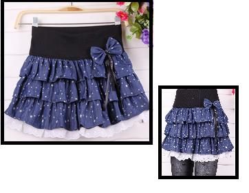 Saia Babado Jeans Lacinho