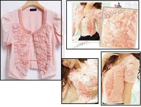 Bolero rose detalhes e pérolas